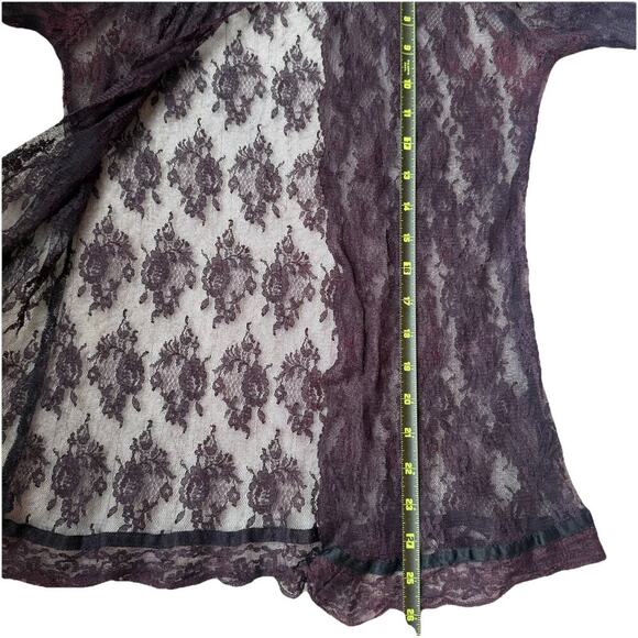 Whimsygoth Burgundy Sheer Lace Blouse Romantic Witchy Long Sleeve Top Coquette - Picture 9 of 10